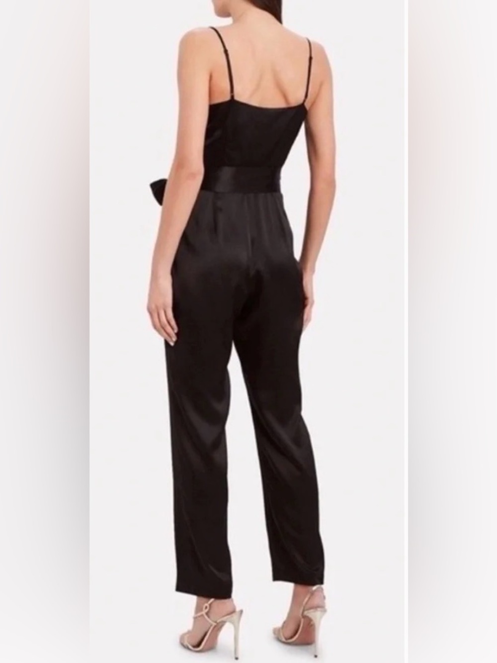 INTERMIX Black Satin Cowl Neck Jumpsuit with Spaghetti Straps